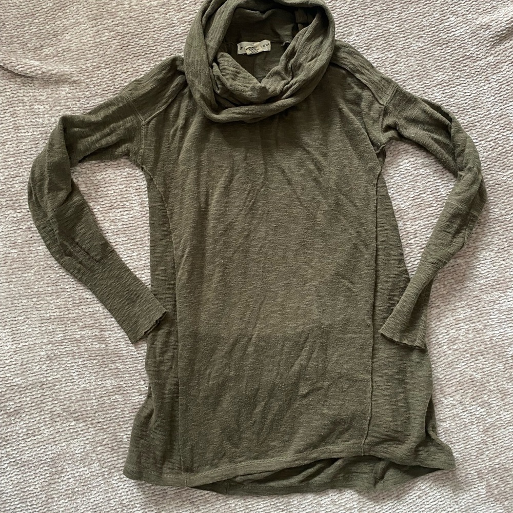 Olive green cowl turtleneck knit sweater